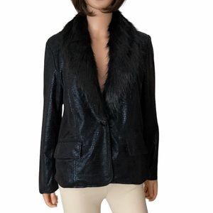 NWOT Chico’s faux leather w faux collar jacket